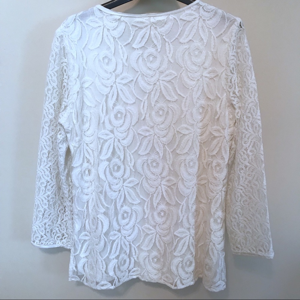 SOLD EUC Chico’s White Knit Long Sleeve Lace Top S - Picture 4 of 7